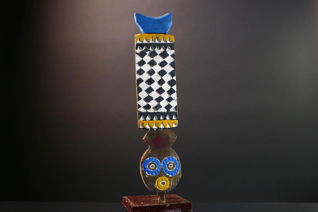 African Bwa plank mask tribal vertical carving geometric wood art spirit figure wall decor burkina faso mask bird crest sculpture G5465