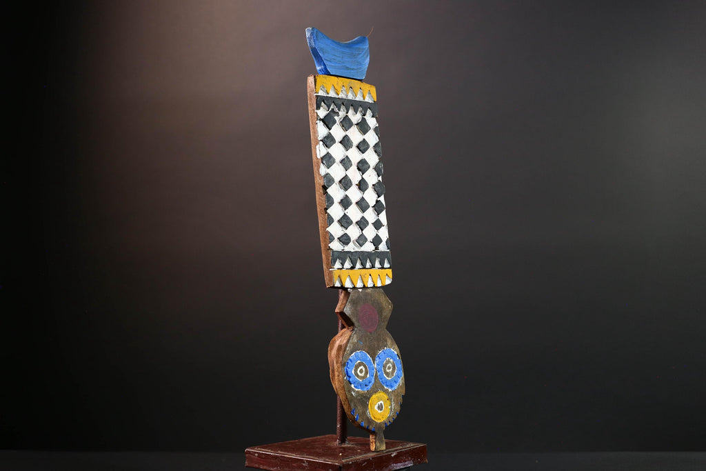 African Bwa plank mask tribal vertical carving geometric wood art spirit figure wall decor burkina faso mask bird crest sculpture G5465