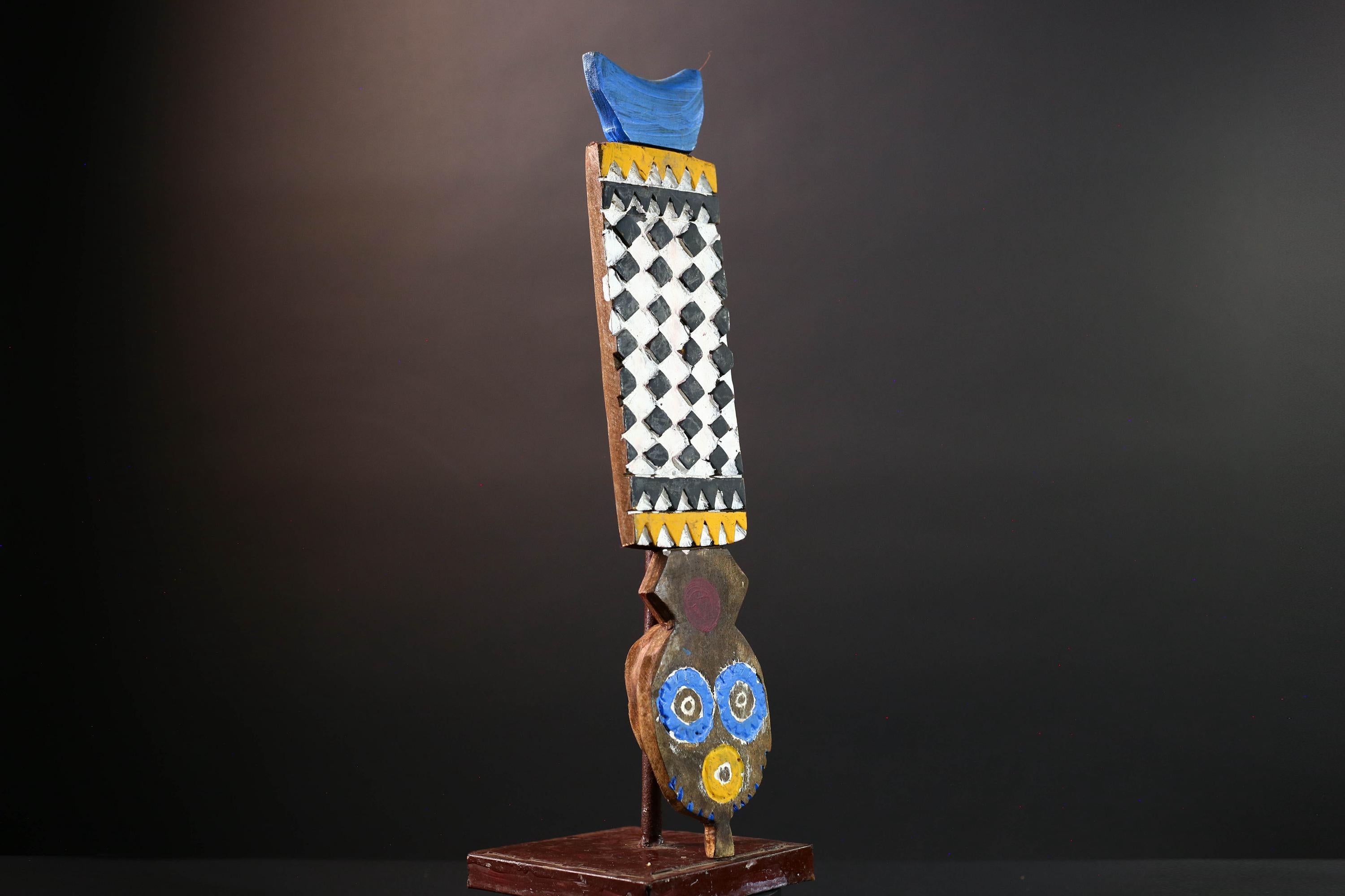 African Bwa plank mask tribal vertical carving geometric wood art spirit figure wall decor burkina faso mask bird crest sculpture G5465