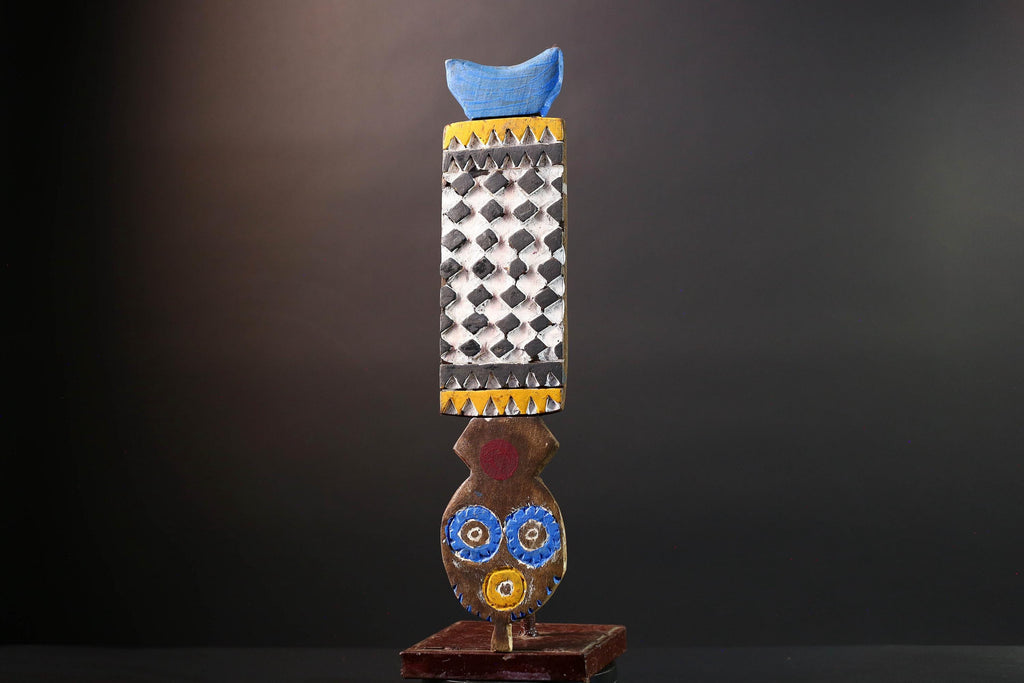 African Bwa plank mask tribal vertical carving geometric wood art spirit figure wall decor burkina faso mask bird crest sculpture G5465