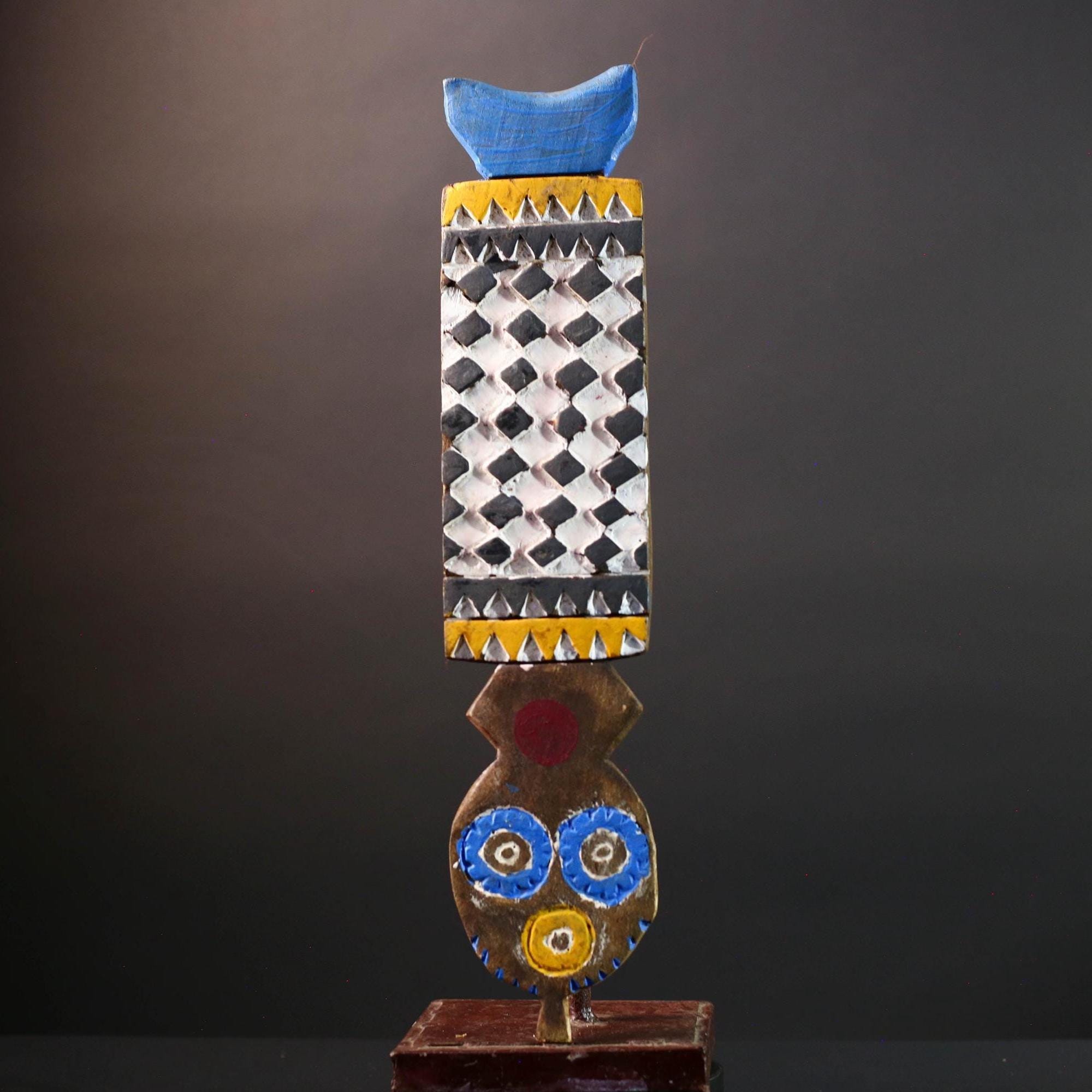 African Bwa plank mask tribal vertical carving geometric wood art spirit figure wall decor burkina faso mask bird crest sculpture G5465