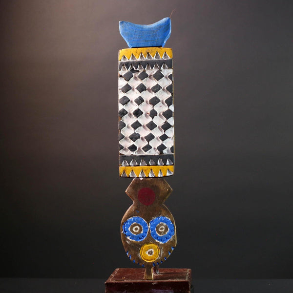 African Bwa plank mask tribal vertical carving geometric wood art spirit figure wall decor burkina faso mask bird crest sculpture G5465