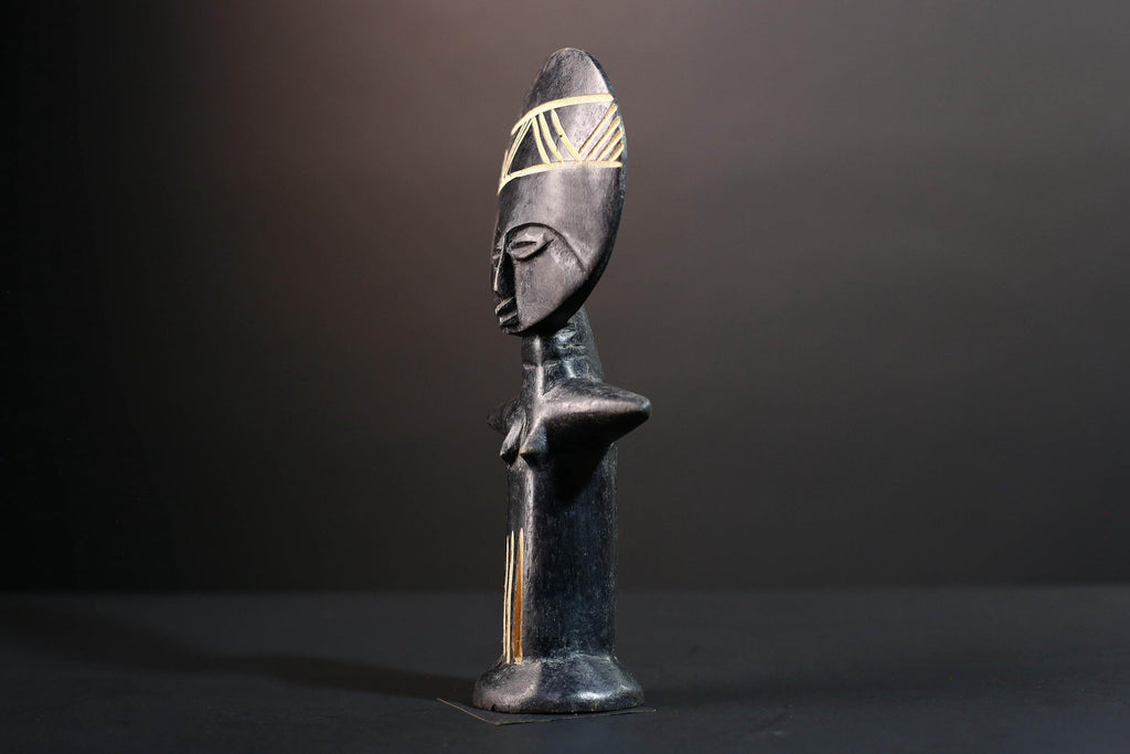African fertility doll Ashanti Akuaba figure hand carved wood statue from Ghana traditional tribal art with symbolic geometric detail G5469