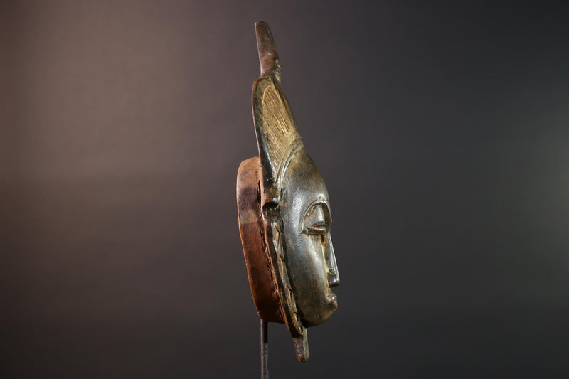 African Baule mask tribal carved wood face art from Ivory Coast traditional scarification and hairstyle design ceremonial wall decor G5470