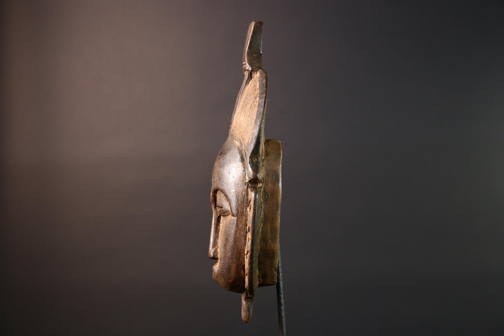 African Baule mask tribal carved wood face art from Ivory Coast traditional scarification and hairstyle design ceremonial wall decor G5470
