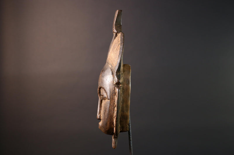 African Baule mask tribal carved wood face art from Ivory Coast traditional scarification and hairstyle design ceremonial wall decor G5470