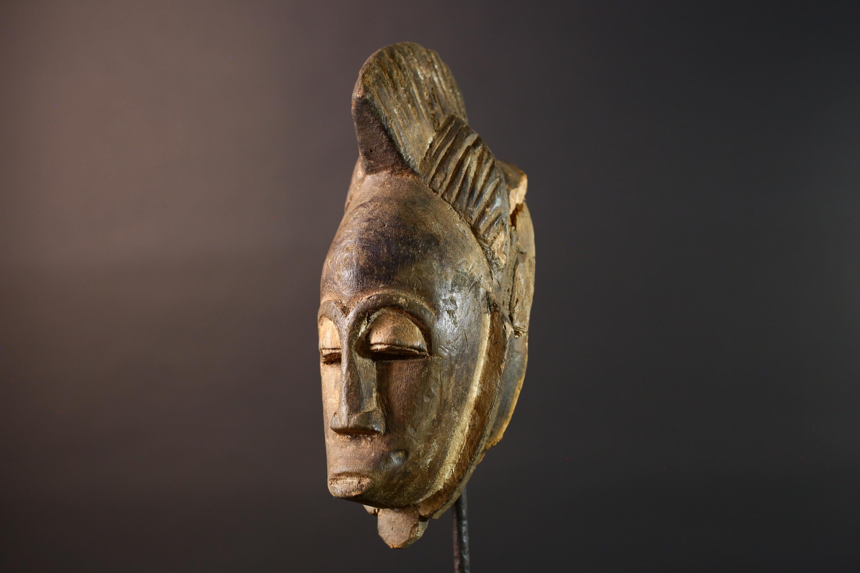 African tribal wall mask guro hand carved face art wood sculpture vintage decor from west africa G5472