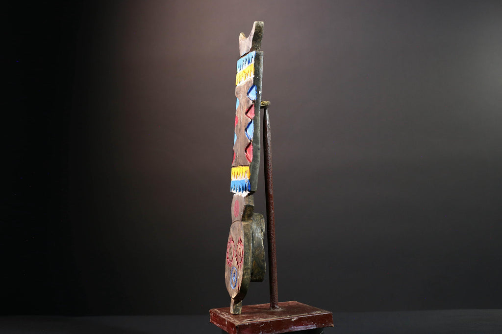 African tribal wall mask bwa plank art handcarved wood sculpture colorful geometric decor from burkina faso west africa G5473