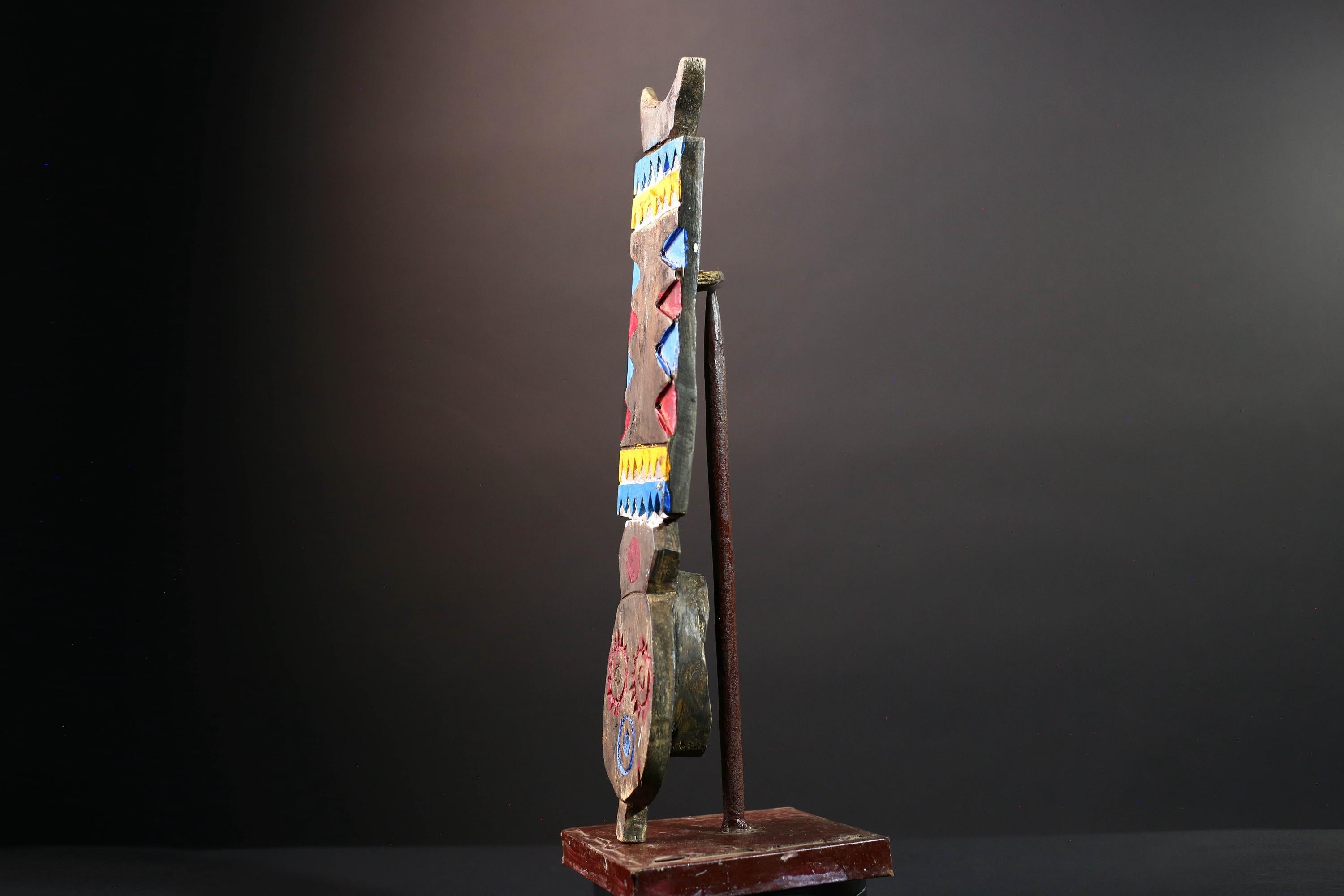 African tribal wall mask bwa plank art handcarved wood sculpture colorful geometric decor from burkina faso west africa G5473