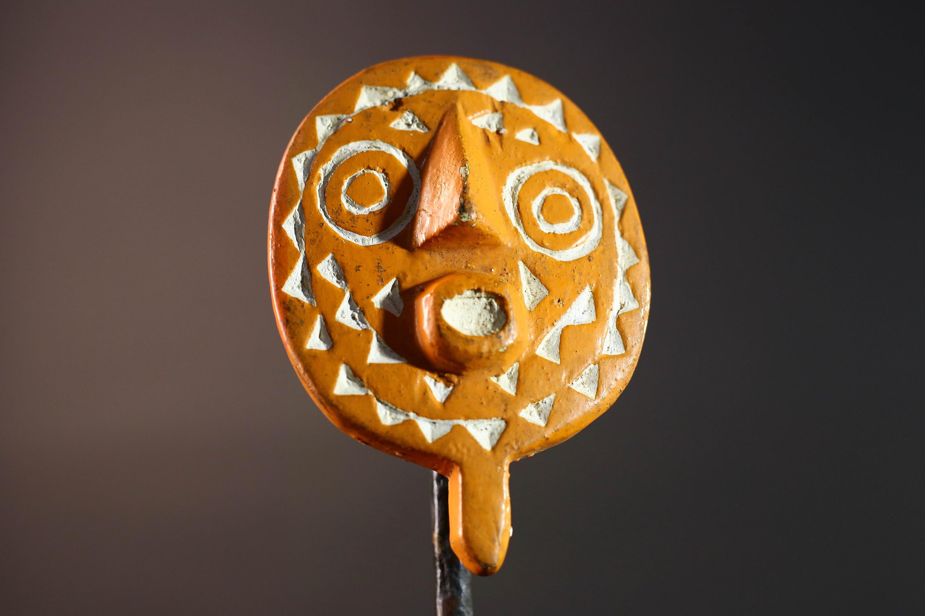 African sun mask wall art tribal bwa face carving geometric wood decor spiritual-G5474