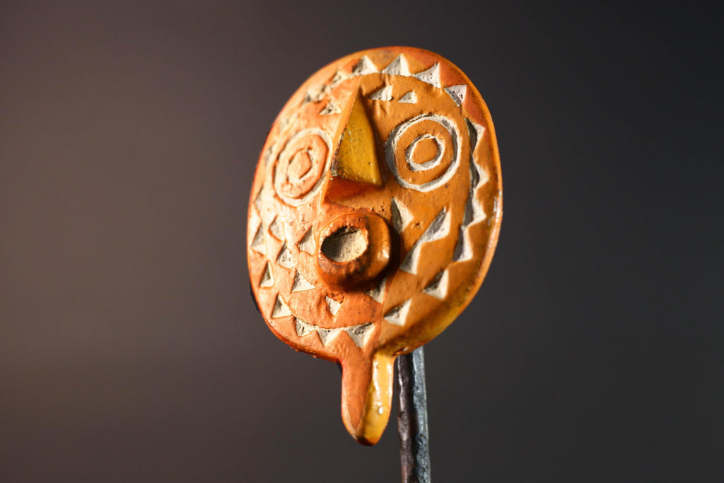 African sun mask wall art tribal bwa face carving geometric wood decor spiritual-G5474