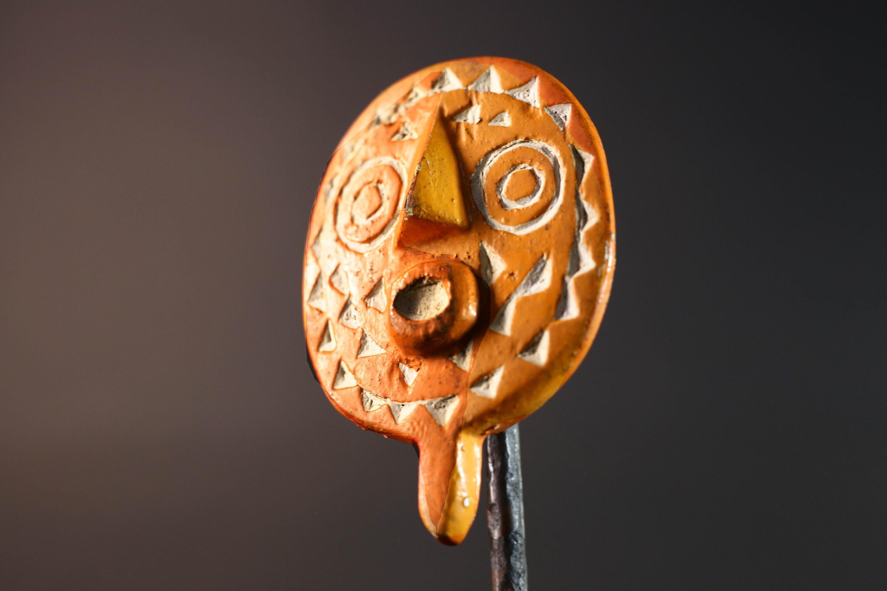 African sun mask wall art tribal bwa face carving geometric wood decor spiritual-G5474