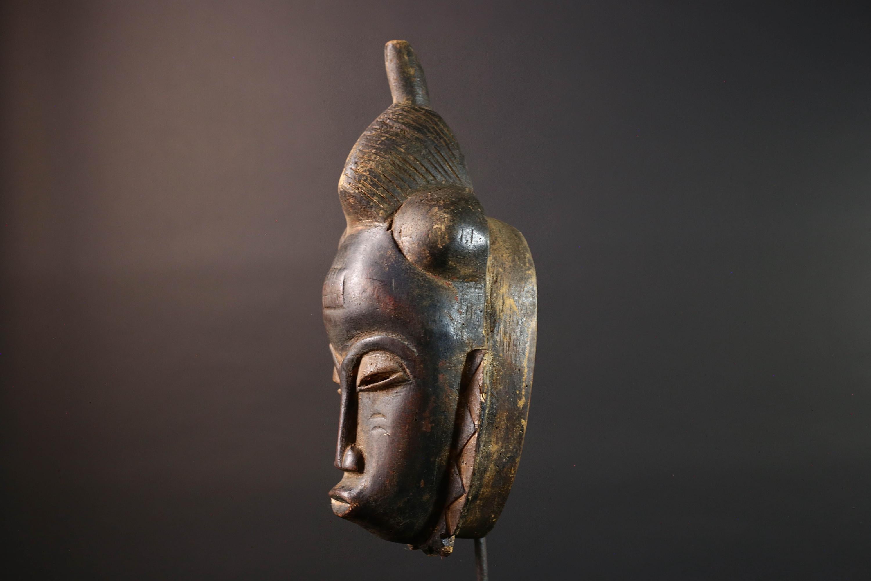 african baule mask tribal face carving ivory coast decor hand carved wood art ancestral sculpture goli wall mask spiritual G5475
