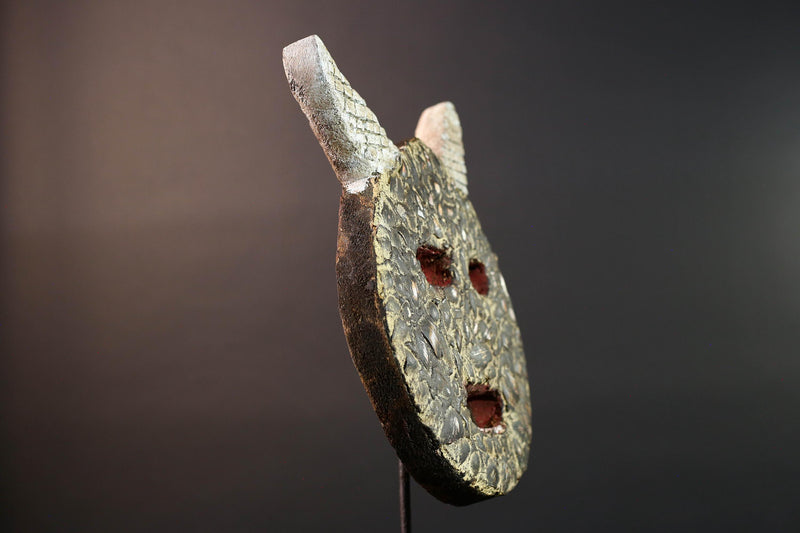 bwa plank mask african tribal wall art circular wood carving burkina faso spirit decor textured ritual face sculpture G5480