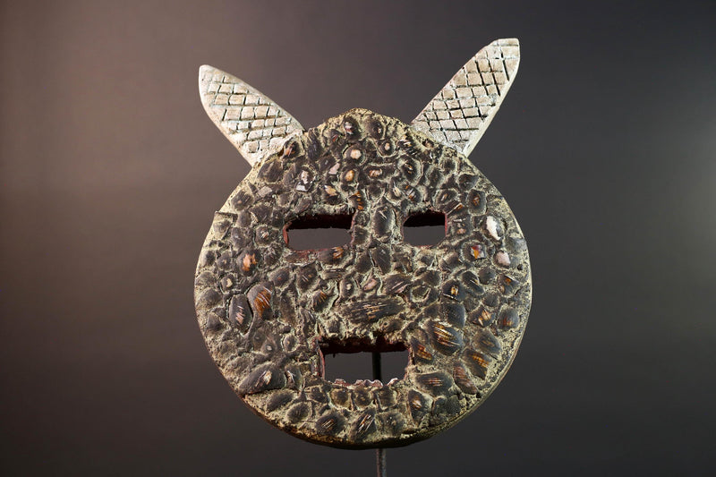 bwa plank mask african tribal wall art circular wood carving burkina faso spirit decor textured ritual face sculpture G5480