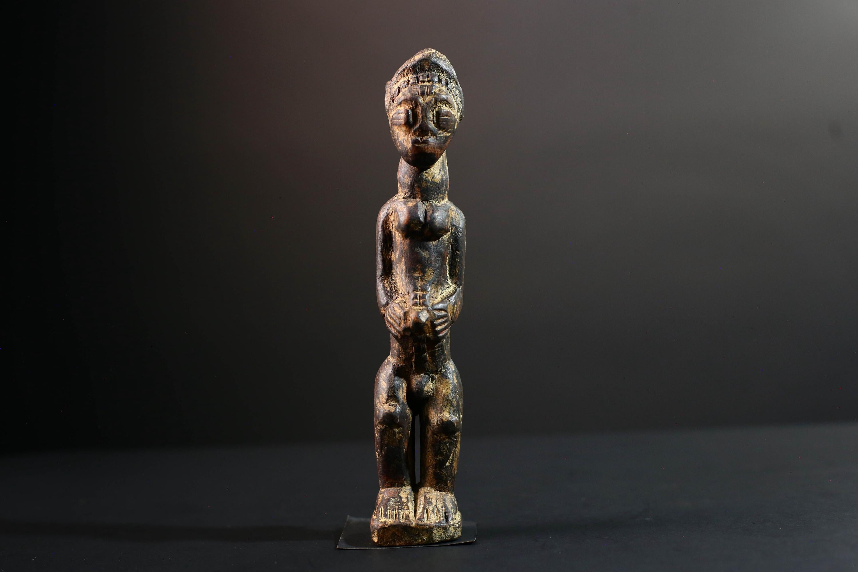 african ancestor figure baule spirit sculpture tribal shrine carving wood ivory coast art handmade fertility statue male G5481