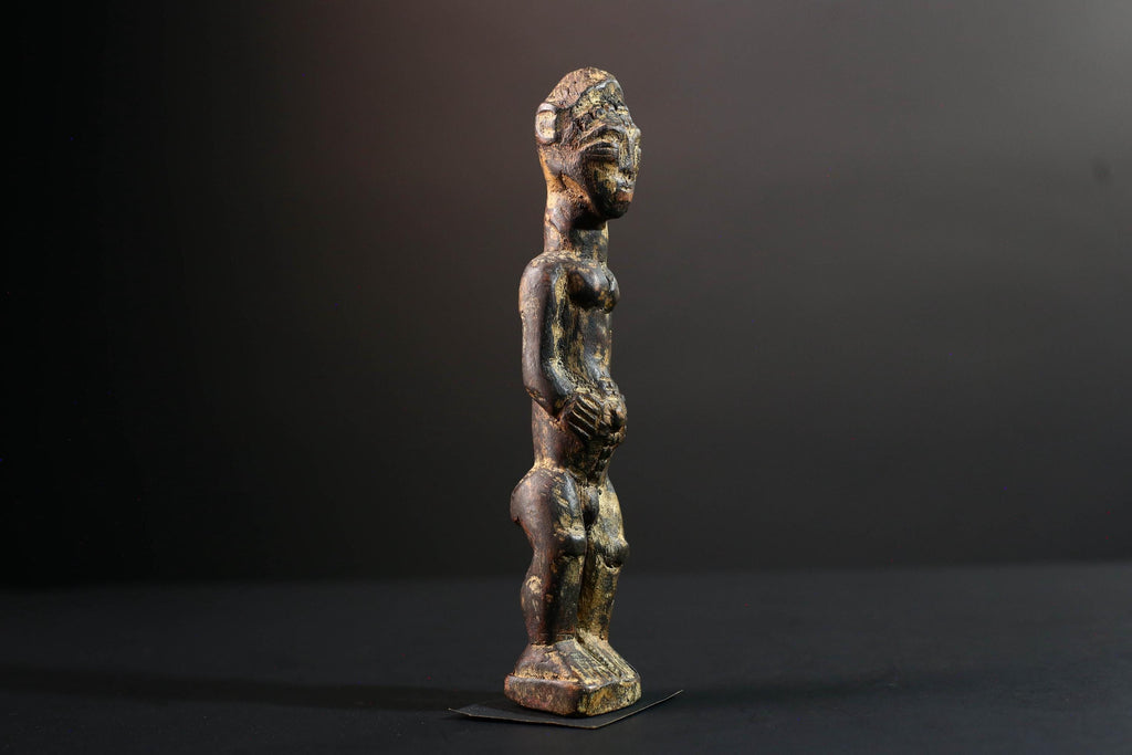 african ancestor figure baule spirit sculpture tribal shrine carving wood ivory coast art handmade fertility statue male G5481