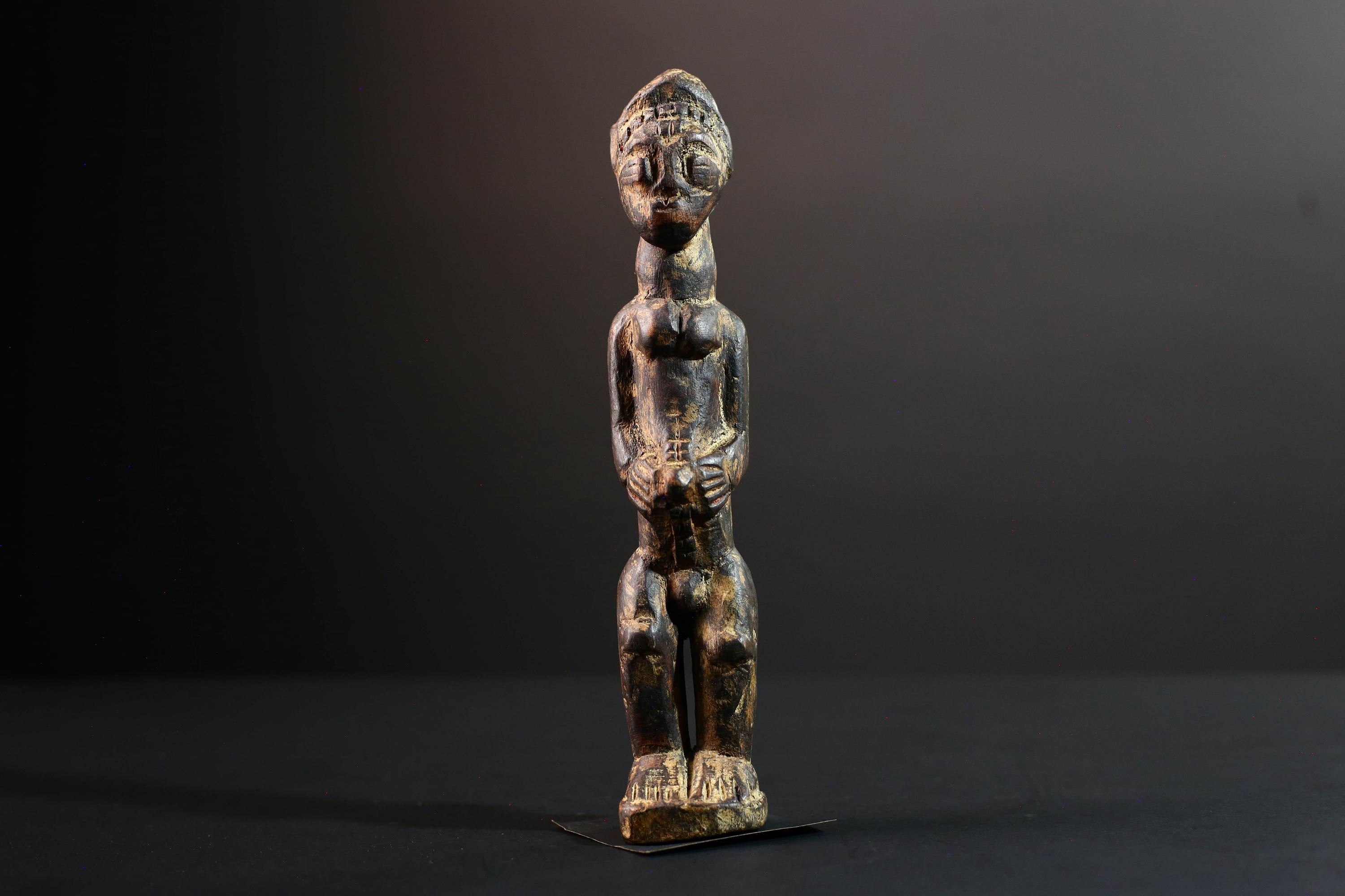 african ancestor figure baule spirit sculpture tribal shrine carving wood ivory coast art handmade fertility statue male G5481