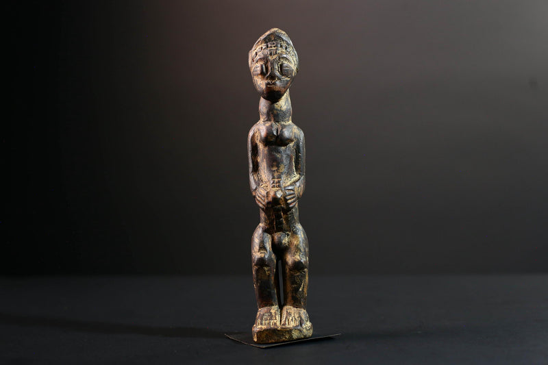 african ancestor figure baule spirit sculpture tribal shrine carving wood ivory coast art handmade fertility statue male G5481
