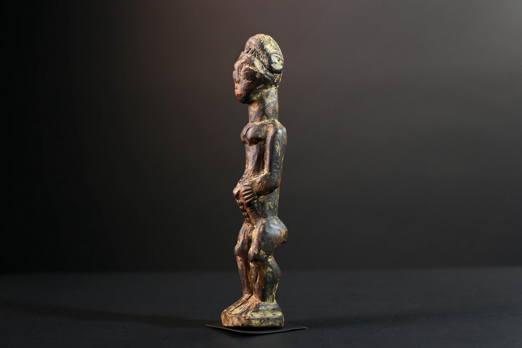 african ancestor figure baule spirit sculpture tribal shrine carving wood ivory coast art handmade fertility statue male G5481