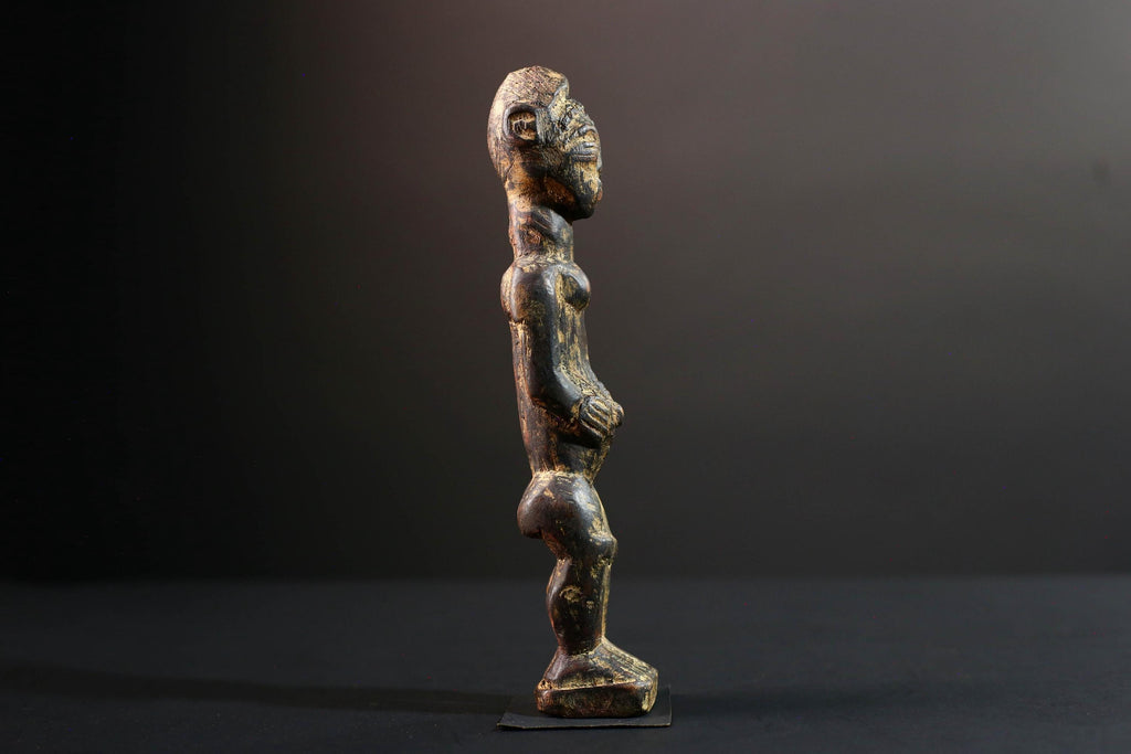 african ancestor figure baule spirit sculpture tribal shrine carving wood ivory coast art handmade fertility statue male G5481