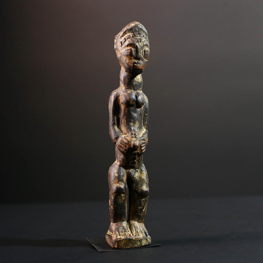african ancestor figure baule spirit sculpture tribal shrine carving wood ivory coast art handmade fertility statue male G5481