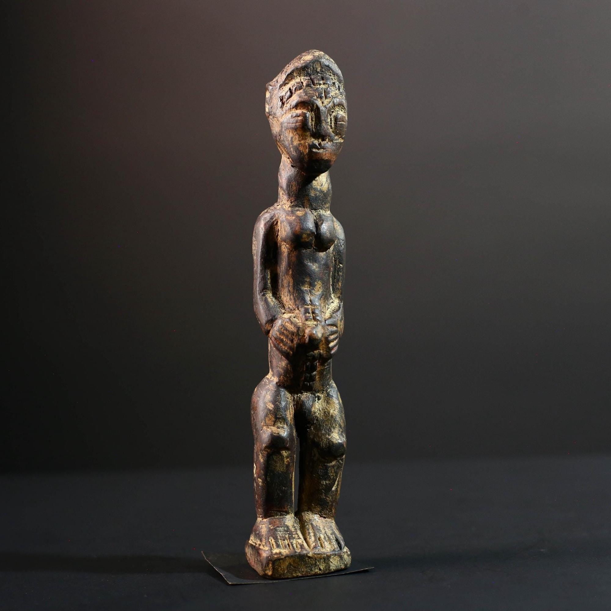 african ancestor figure baule spirit sculpture tribal shrine carving wood ivory coast art handmade fertility statue male G5481