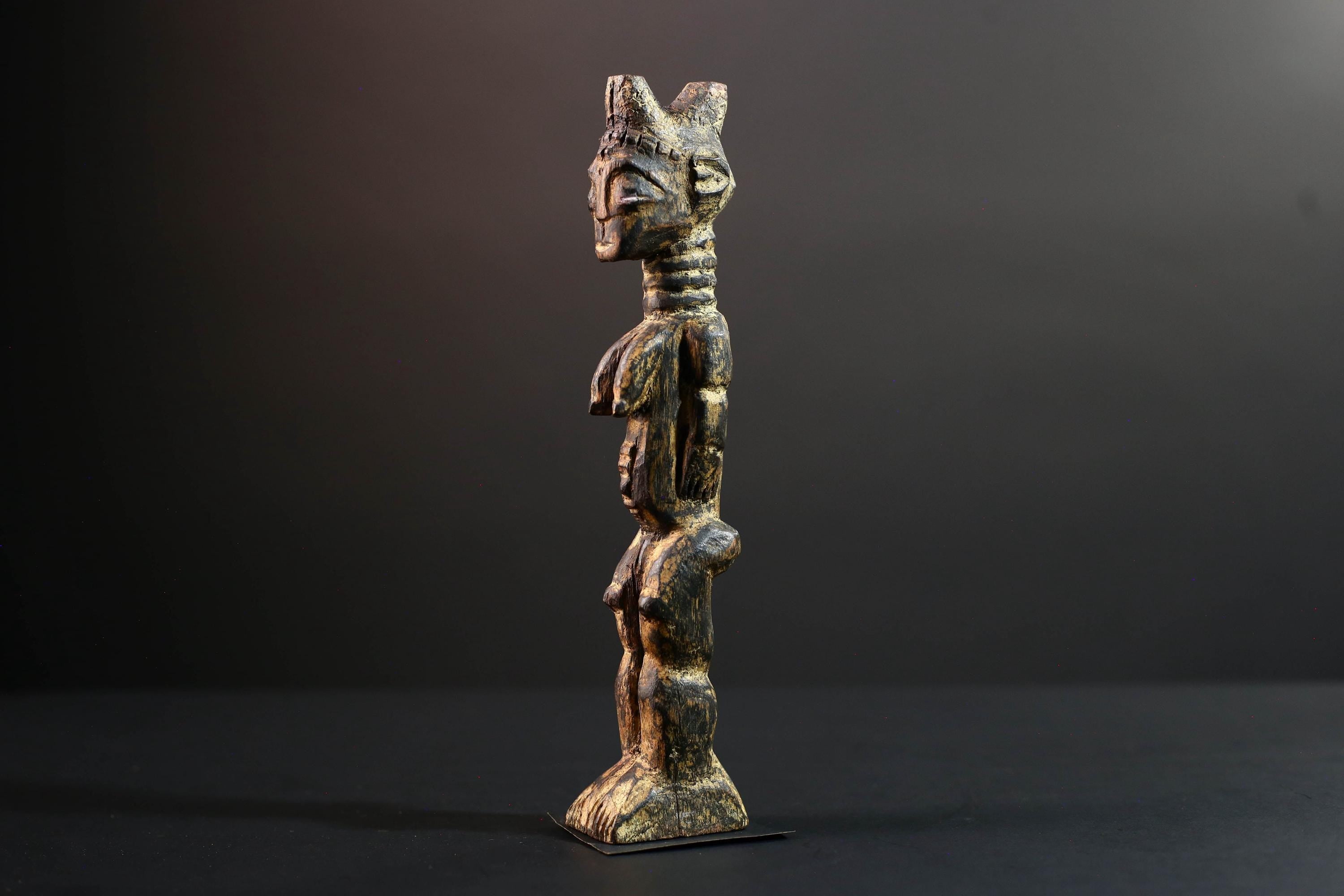 african female ancestor figure baule wood carving fertility statue tribal shrine sculpture ivory coast handmade spiritual G5482