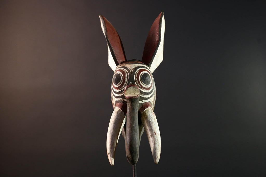 african elephant mask bwa tribal wall art burkina faso carving wood sculpture tusks animal spirit decor handmade festival  G5483