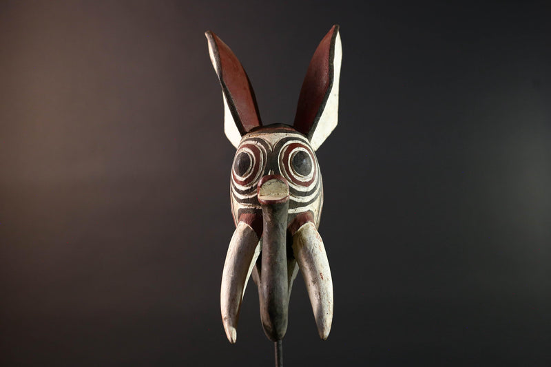 african elephant mask bwa tribal wall art burkina faso carving wood sculpture tusks animal spirit decor handmade festival  G5483
