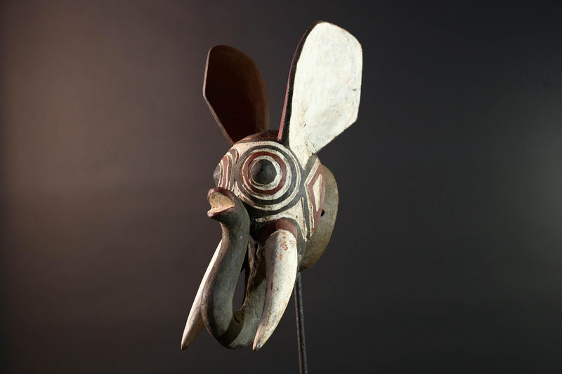 african elephant mask bwa tribal wall art burkina faso carving wood sculpture tusks animal spirit decor handmade festival  G5483
