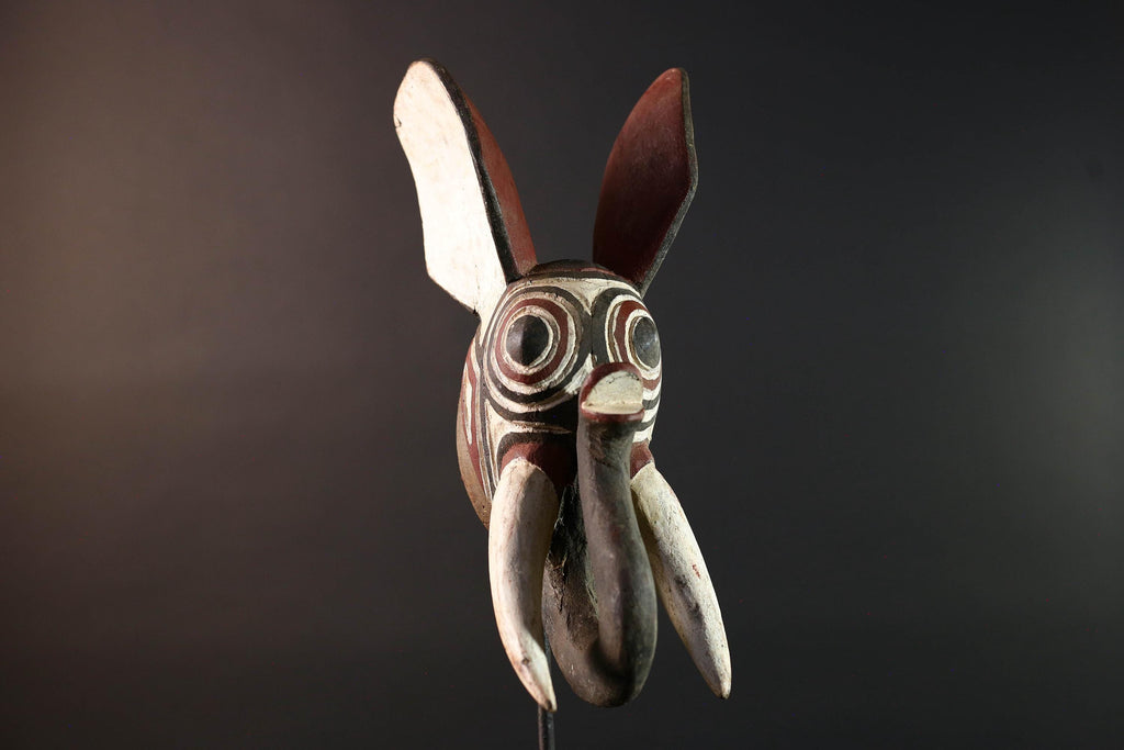 african elephant mask bwa tribal wall art burkina faso carving wood sculpture tusks animal spirit decor handmade festival  G5483