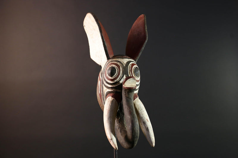 african elephant mask bwa tribal wall art burkina faso carving wood sculpture tusks animal spirit decor handmade festival  G5483