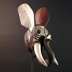african elephant mask bwa tribal wall art burkina faso carving wood sculpture tusks animal spirit decor handmade festival  G5483