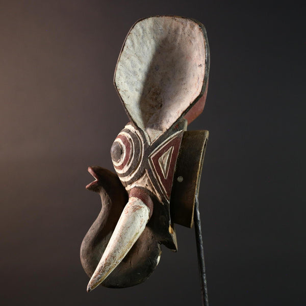 african elephant mask bwa tribal wall art burkina faso carving wood sculpture tusks animal spirit decor handmade festival  G5483