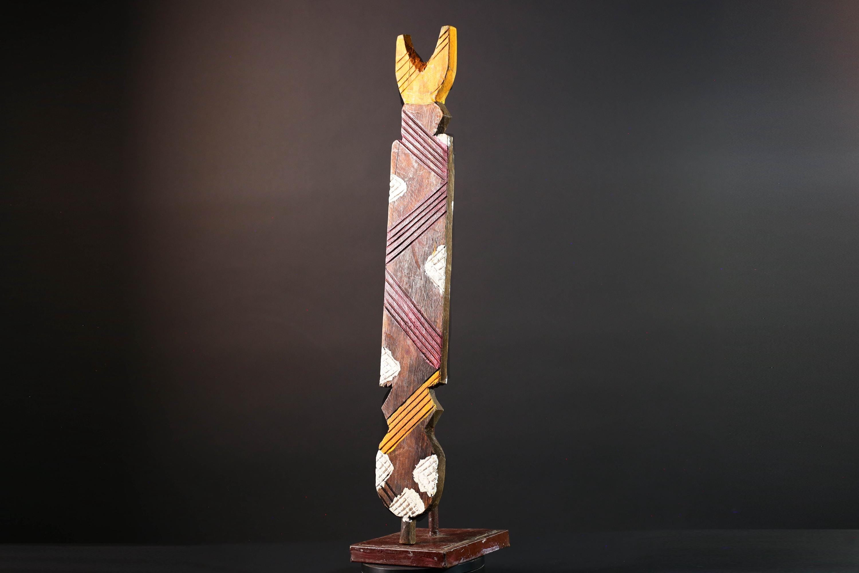 bwa spirit mask african tribal wall art tall plank carving burkina faso wood sculpture ritual decor geometric handmade-G5485