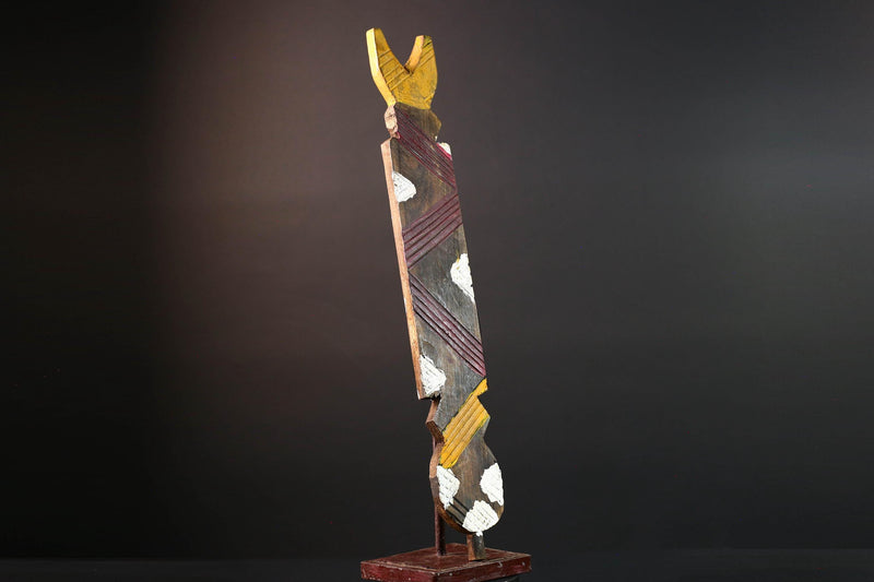 bwa spirit mask african tribal wall art tall plank carving burkina faso wood sculpture ritual decor geometric handmade-G5485