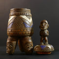 African Luba divination vessel,Tribal carved ritual container,Congo spirit figure jar,Wooden sacred storage art-G5359