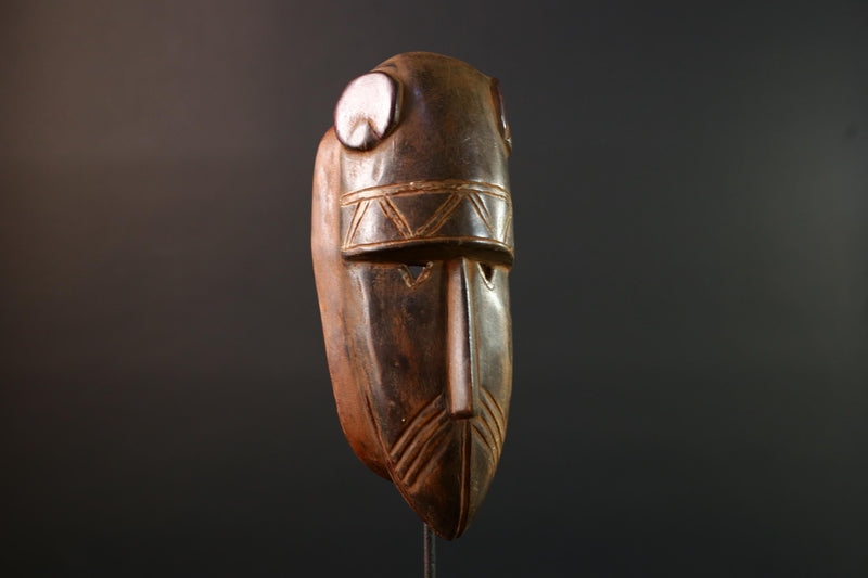 African Dan mask tribal wall decor carved wooden face with red discs ivory coast ethnic art geometric mask spiritual african sculpture G5488