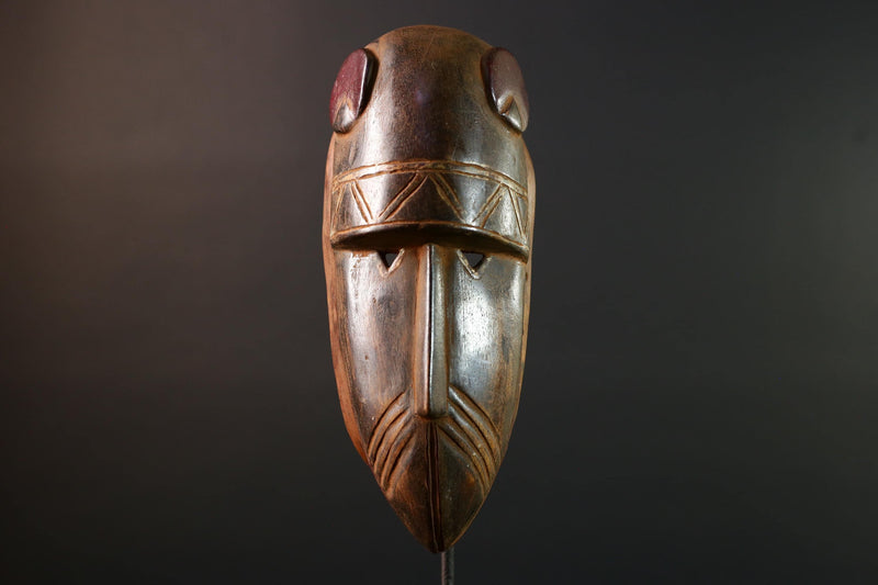 African Dan mask tribal wall decor carved wooden face with red discs ivory coast ethnic art geometric mask spiritual african sculpture G5488
