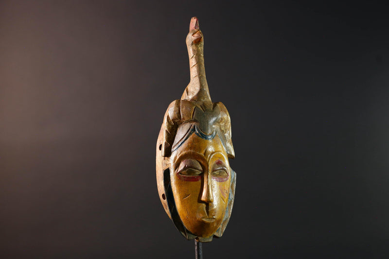 Africa Guro mask with animal crest tribal yellow face wall decor handmade ivory coast wood sculpture ethnic spirit mask for collectors G5489