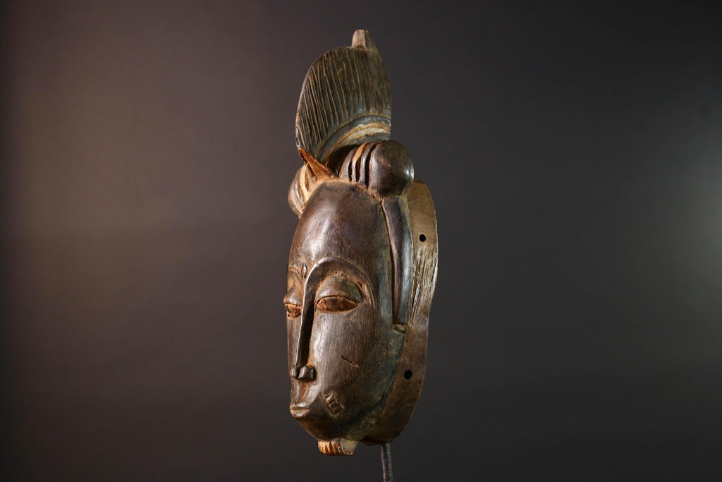 African Baule mask tribal face wall art scarification carving spiritual home decor ivory coast handmade wood sculpture ancestral piece G5491