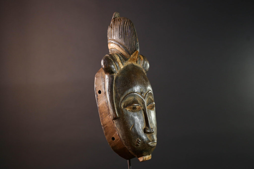 African Baule mask tribal face wall art scarification carving spiritual home decor ivory coast handmade wood sculpture ancestral piece G5491