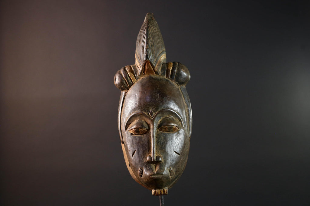 African Baule mask tribal face wall art scarification carving spiritual home decor ivory coast handmade wood sculpture ancestral piece G5491