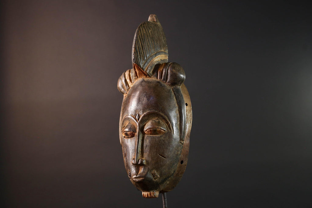 African Baule mask tribal face wall art scarification carving spiritual home decor ivory coast handmade wood sculpture ancestral piece G5491