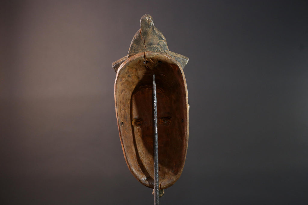 African Baule mask narrow face tribal portrait wall decor ivory coast wood sculpture crest handmade spirit carving ethnic home art G5493