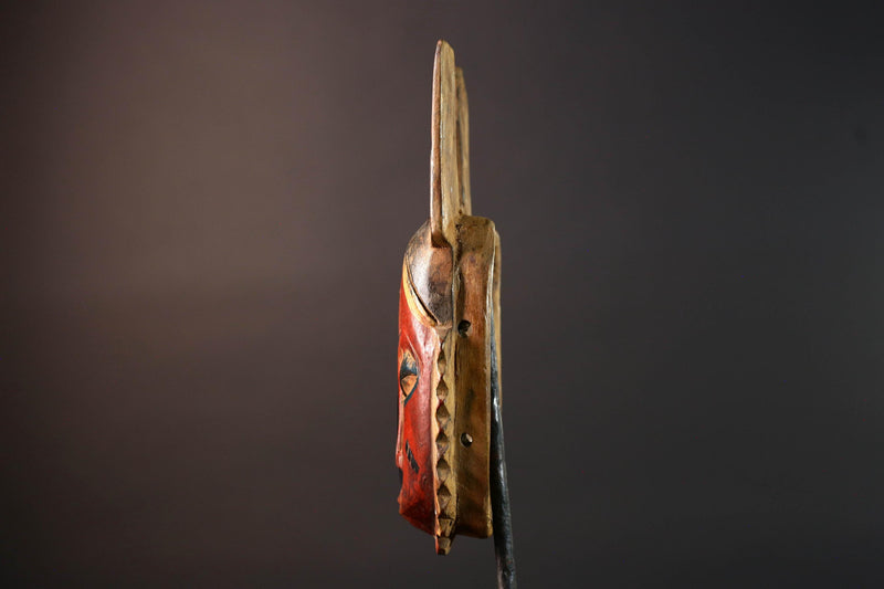 African Guro mask red tribal face wall art with twin handmade wood carving from ivory coast spiritual ethnic decor collector piece G5495