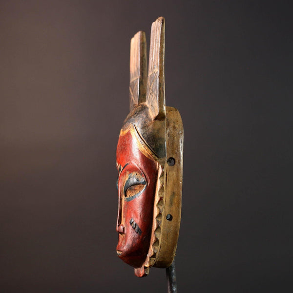 African Guro mask red tribal face wall art with twin handmade wood carving from ivory coast spiritual ethnic decor collector piece G5495