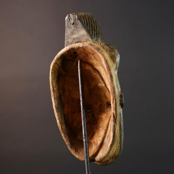 African wall decor Baule tribal mask with ridged crest heart-shaped face and fine carved detail for ancestral cultural display G5497
