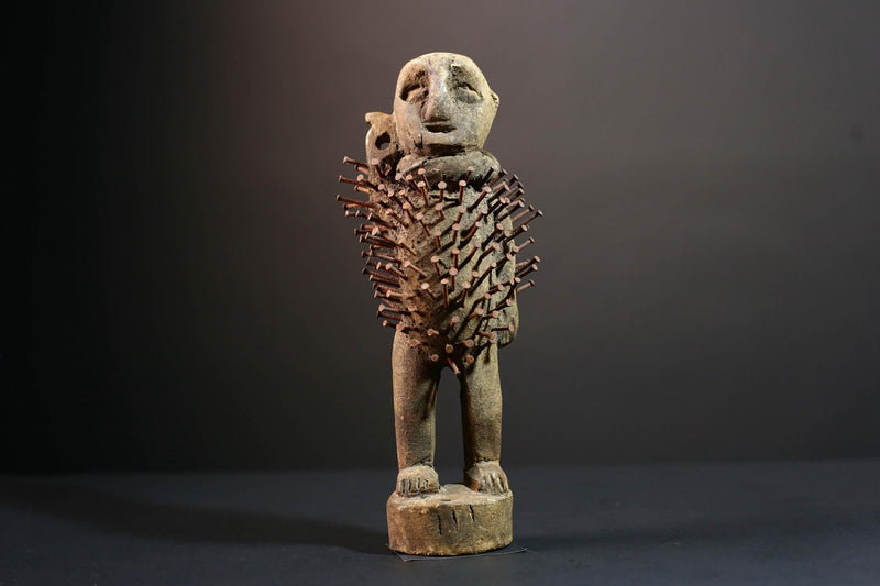 African Kongo nail figure Nkisi Nkondi sculpture carved power statue spiritual tribal art wood decor protective fetish figurine G5507
